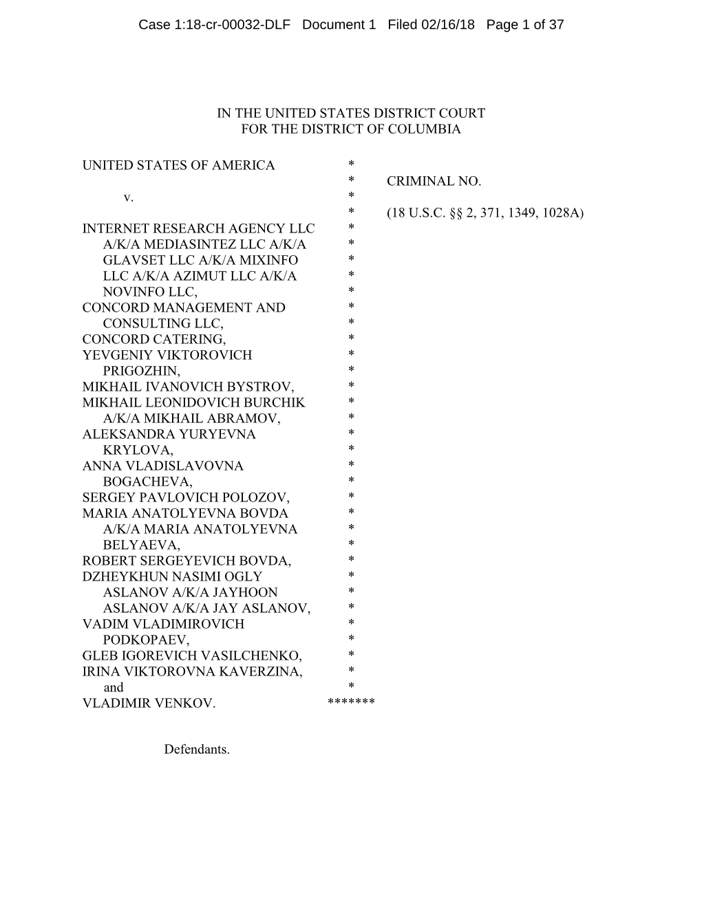 Internet Research Agency Indictment