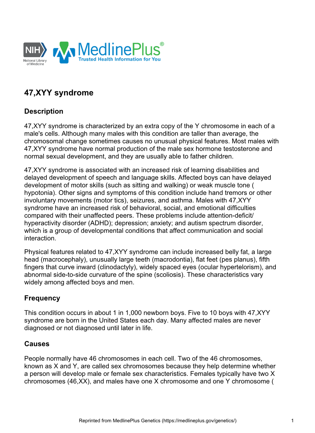 47,XYY Syndrome