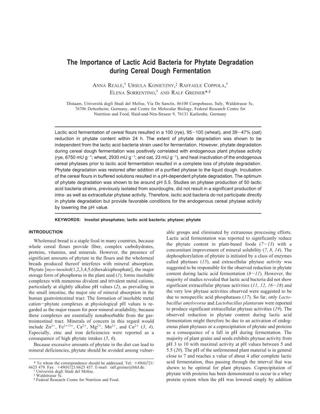 The Importance of Lactic Acid Bacteria for Phytate Degradation During Cereal Dough Fermentation