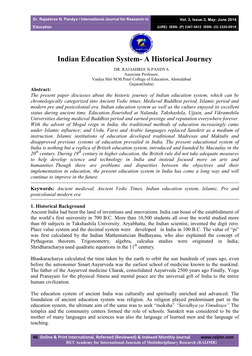 Indian Education System- a Historical Journey