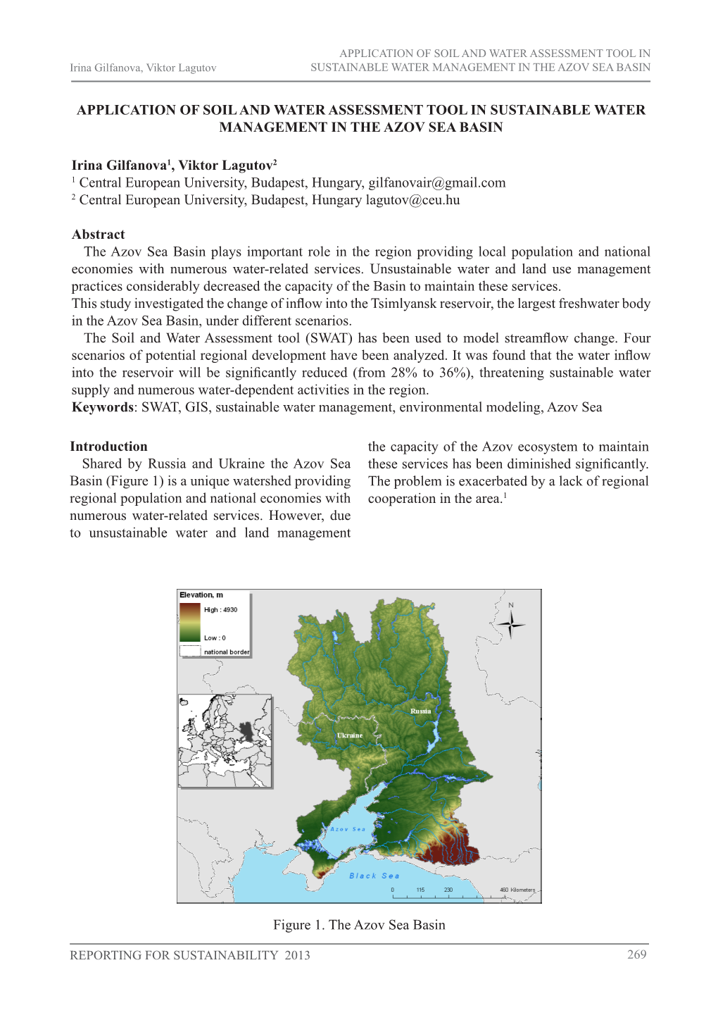 APPLICATION of SOIL and WATER ASSESSMENT TOOL in Irina Gilfanova, Viktor Lagutov SUSTAINABLE WATER MANAGEMENT in the AZOV SEA BASIN