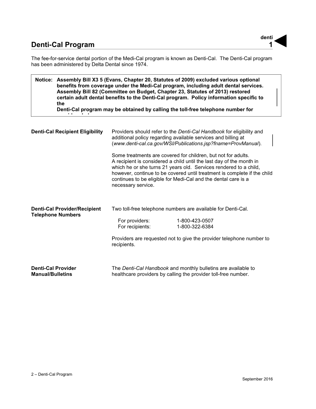 Denti-Cal Program (Denti)