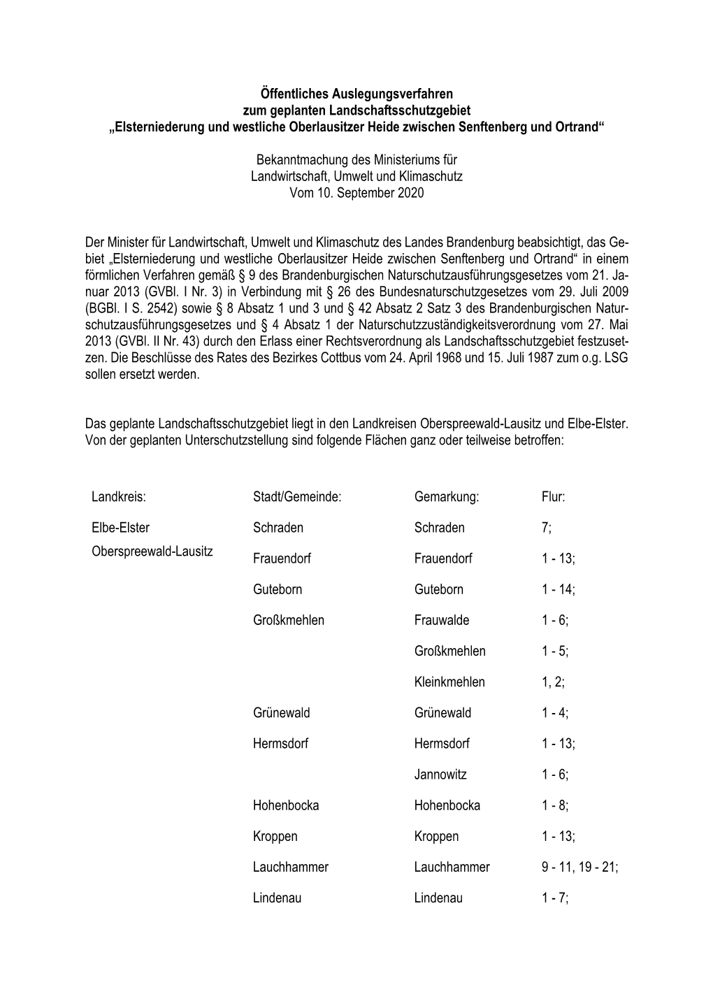 Bekanntmachung Zum Öffentlichen Auslegungsverfahren Zum