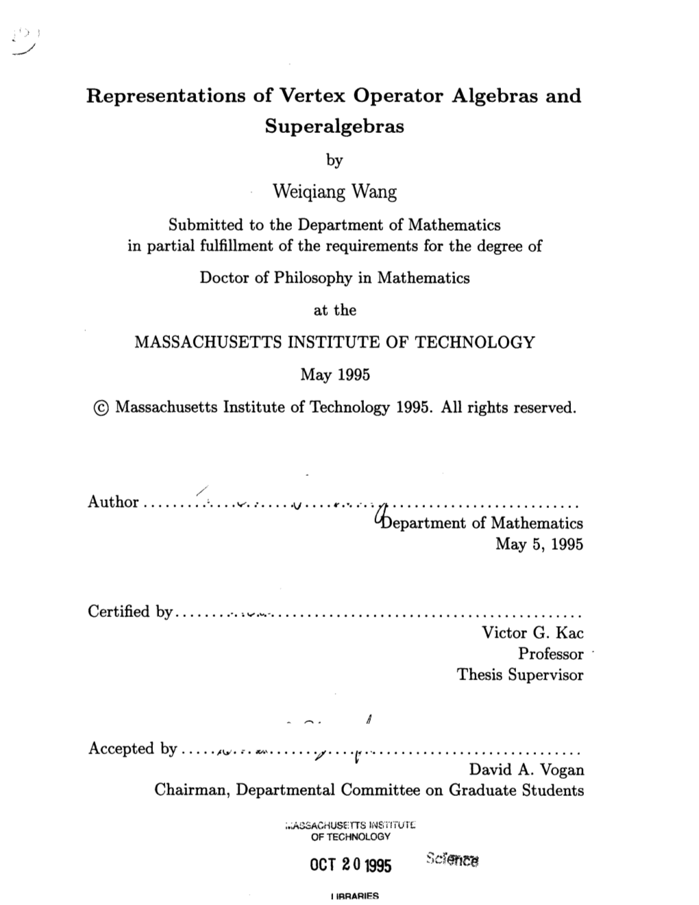 Representations of Vertex Operator Algebras and Superalgebras