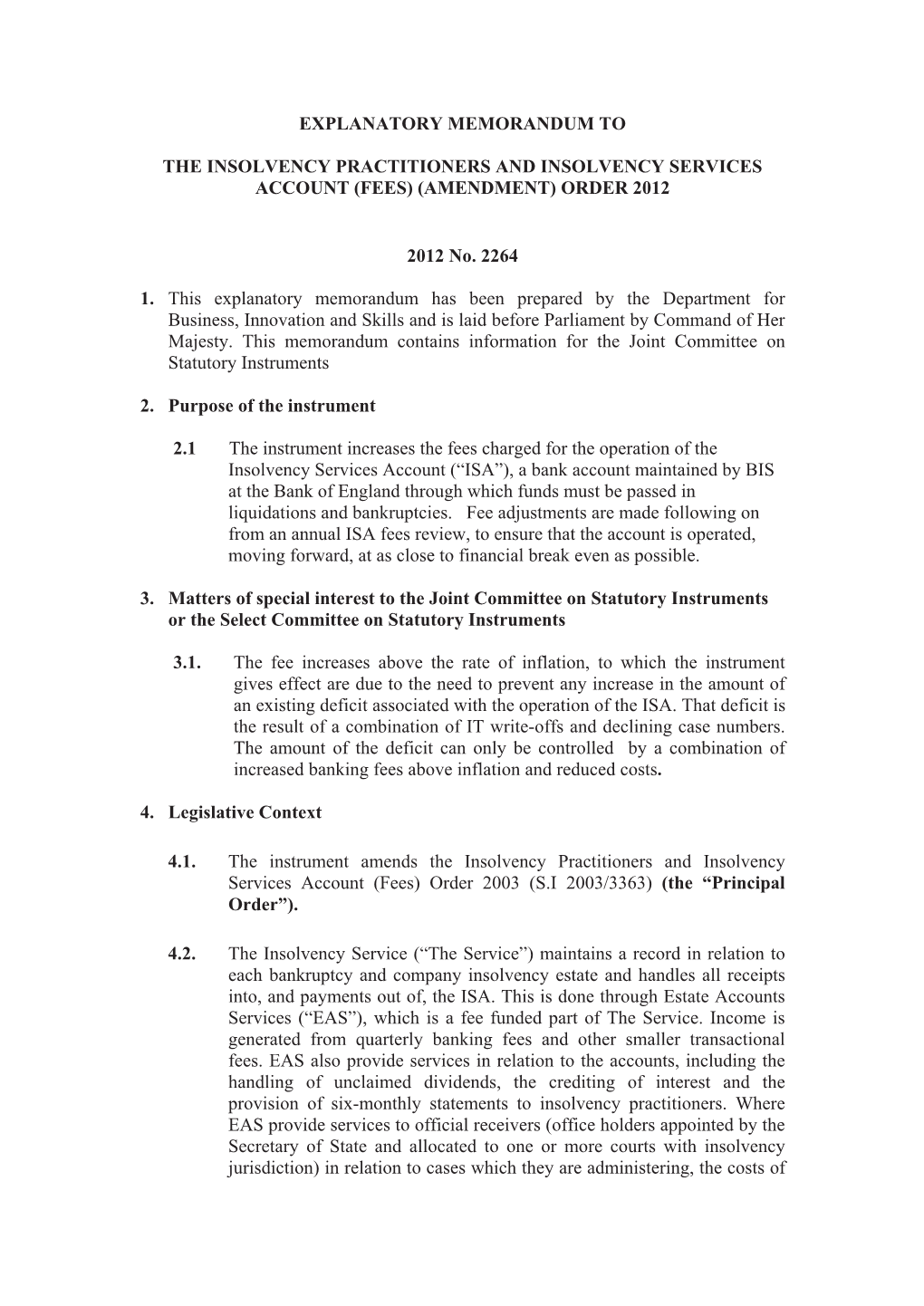 (FEES) (AMENDMENT) ORDER 2012 No.2264