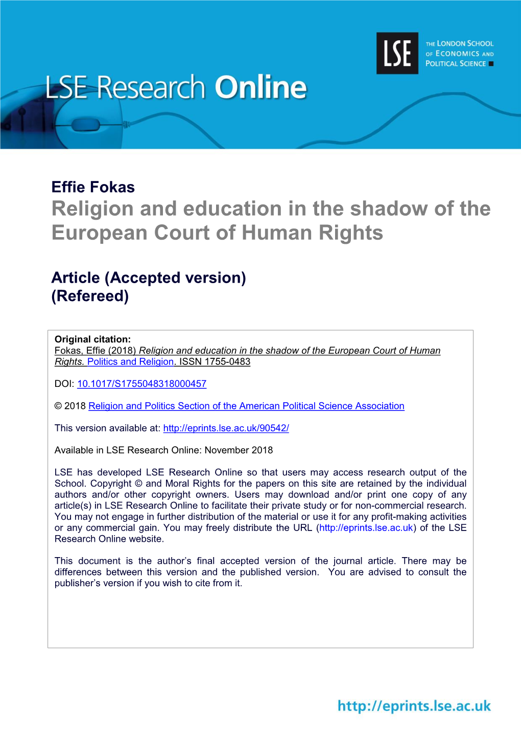 Religion and Education in the Shadow of the European Court of Human Rights