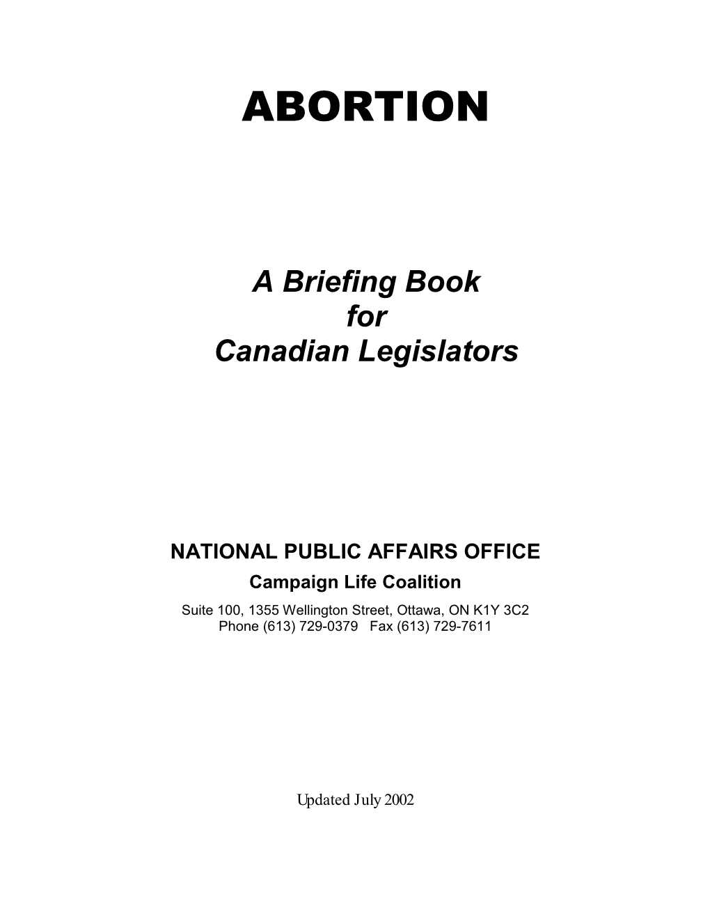 Abortion Briefing Book for Canadian Legislators