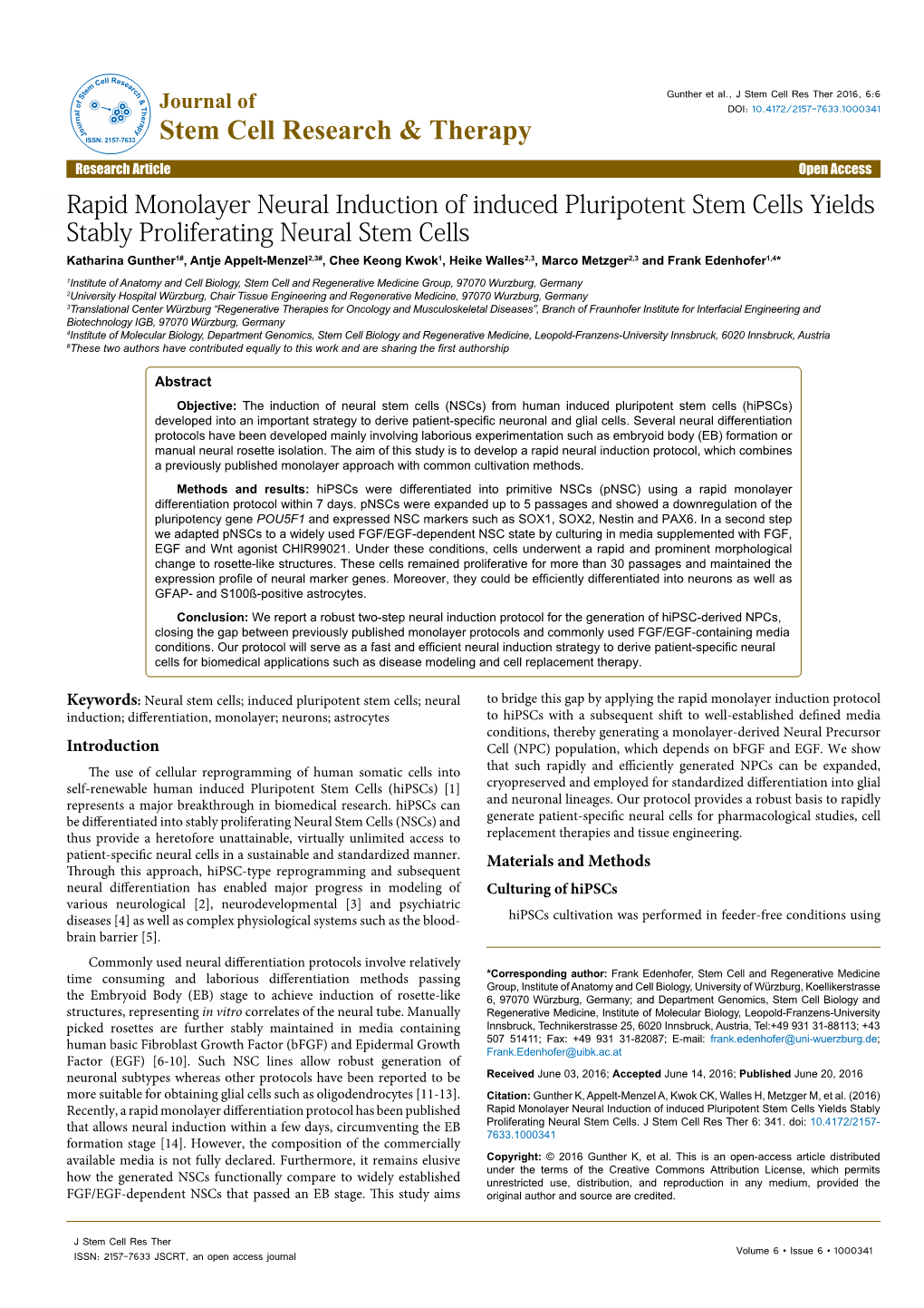 Rapid Monolayer Neural Induction of Induced Pluripotent Stem Cells