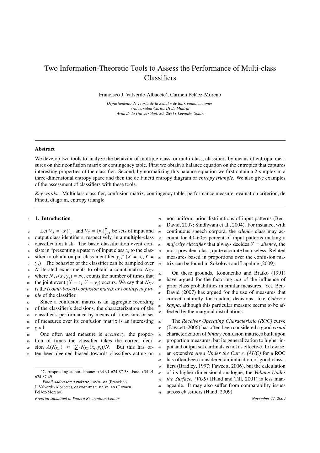 Two Information-Theoretic Tools to Assess the Performance of Multi-Class Classiﬁers