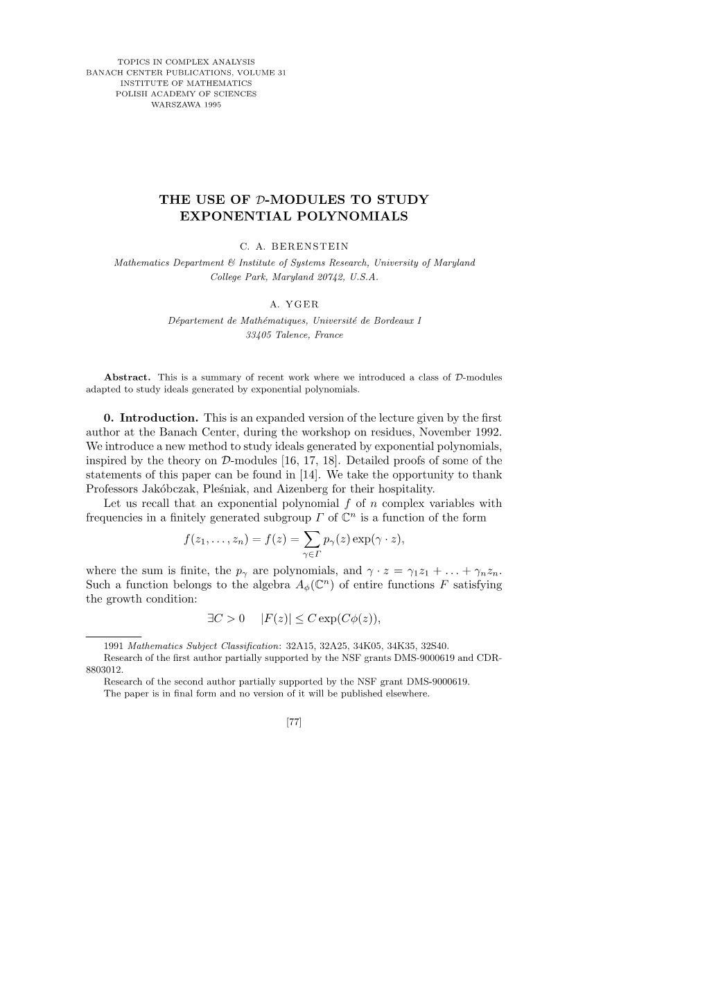 The Use of D-Modules to Study Exponential Polynomials