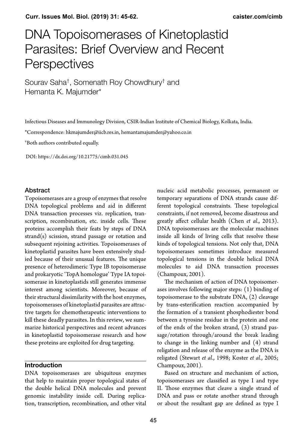 DNA Topoisomerases of Kinetoplastid Parasites: Brief Overview and Recent Perspectives