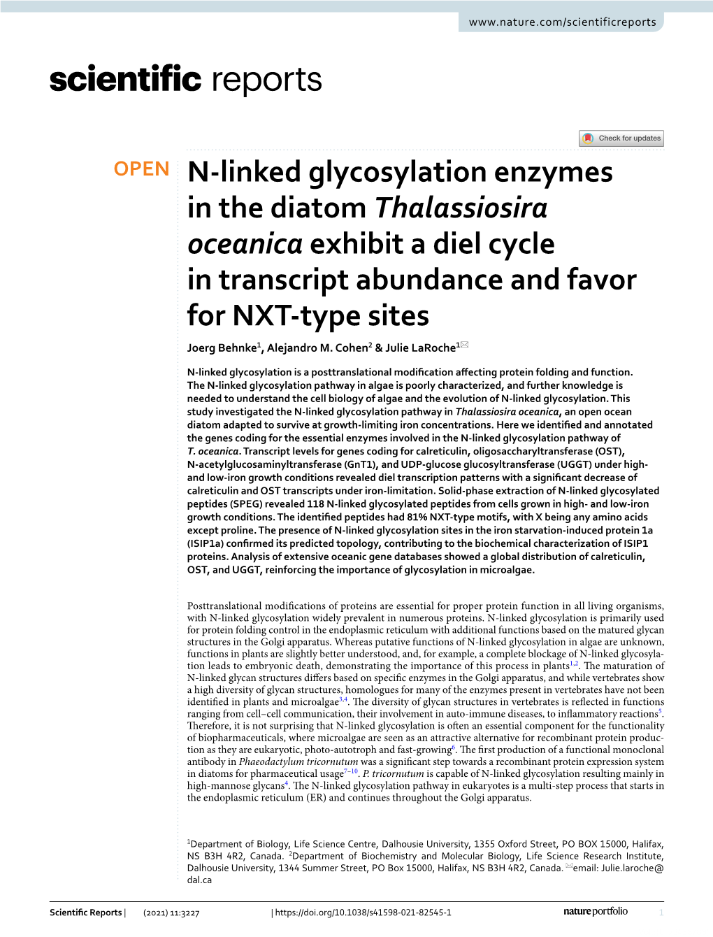 N-Linked Glycosylation Enzymes in the Diatom Thalassiosira Oceanica