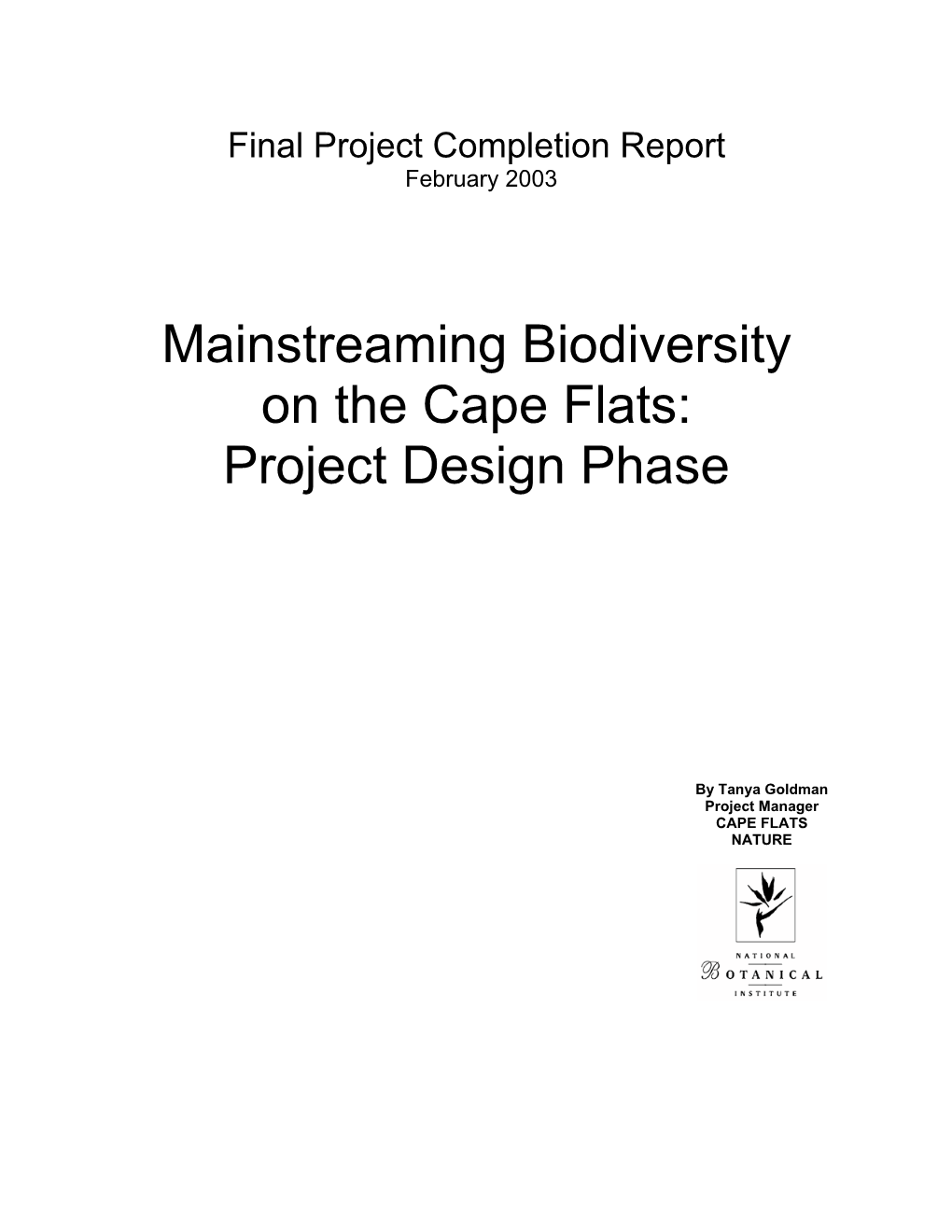 Mainstreaming Biodiversity on the Cape Flats: Project Design Phase