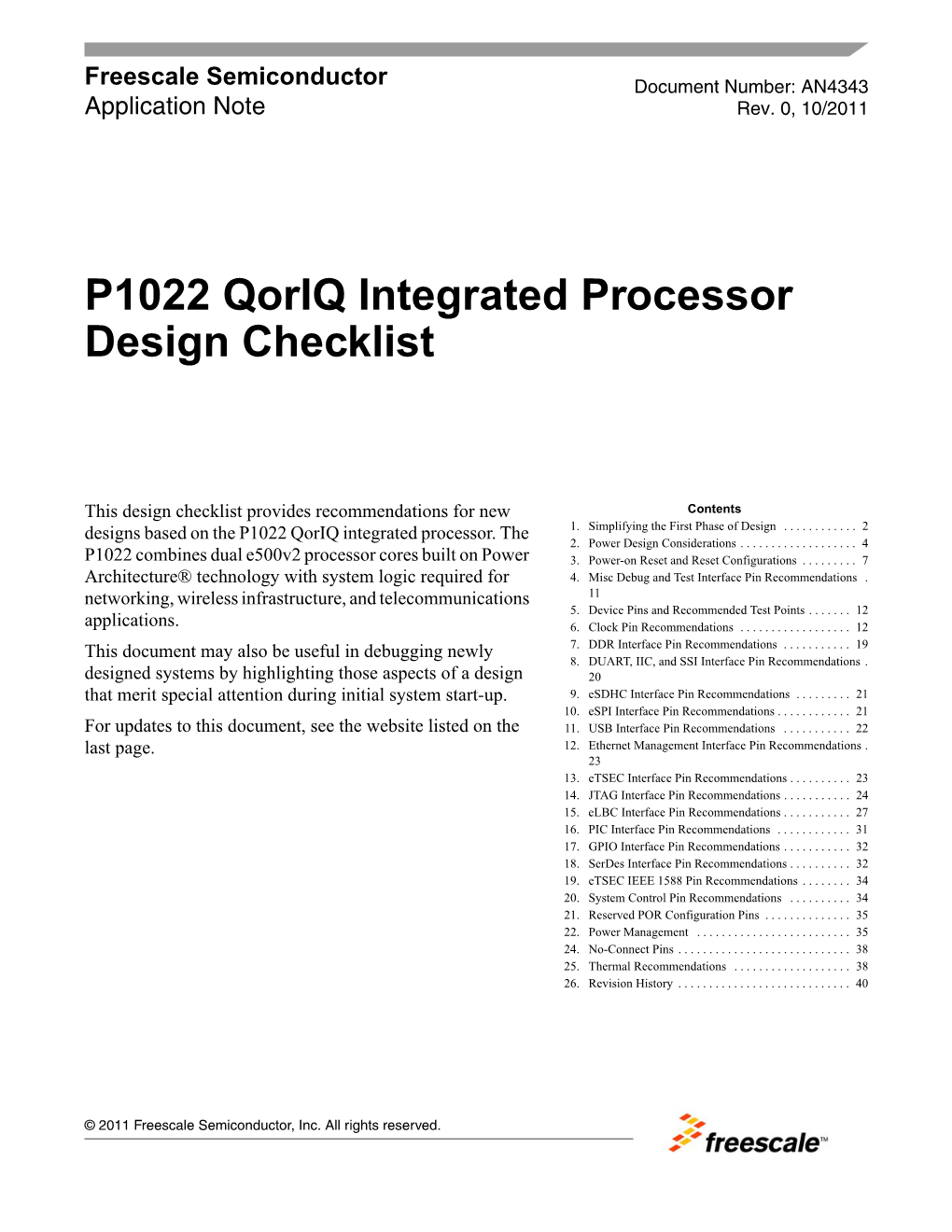 P1022 Qoriq Integrated Processor Design Checklist