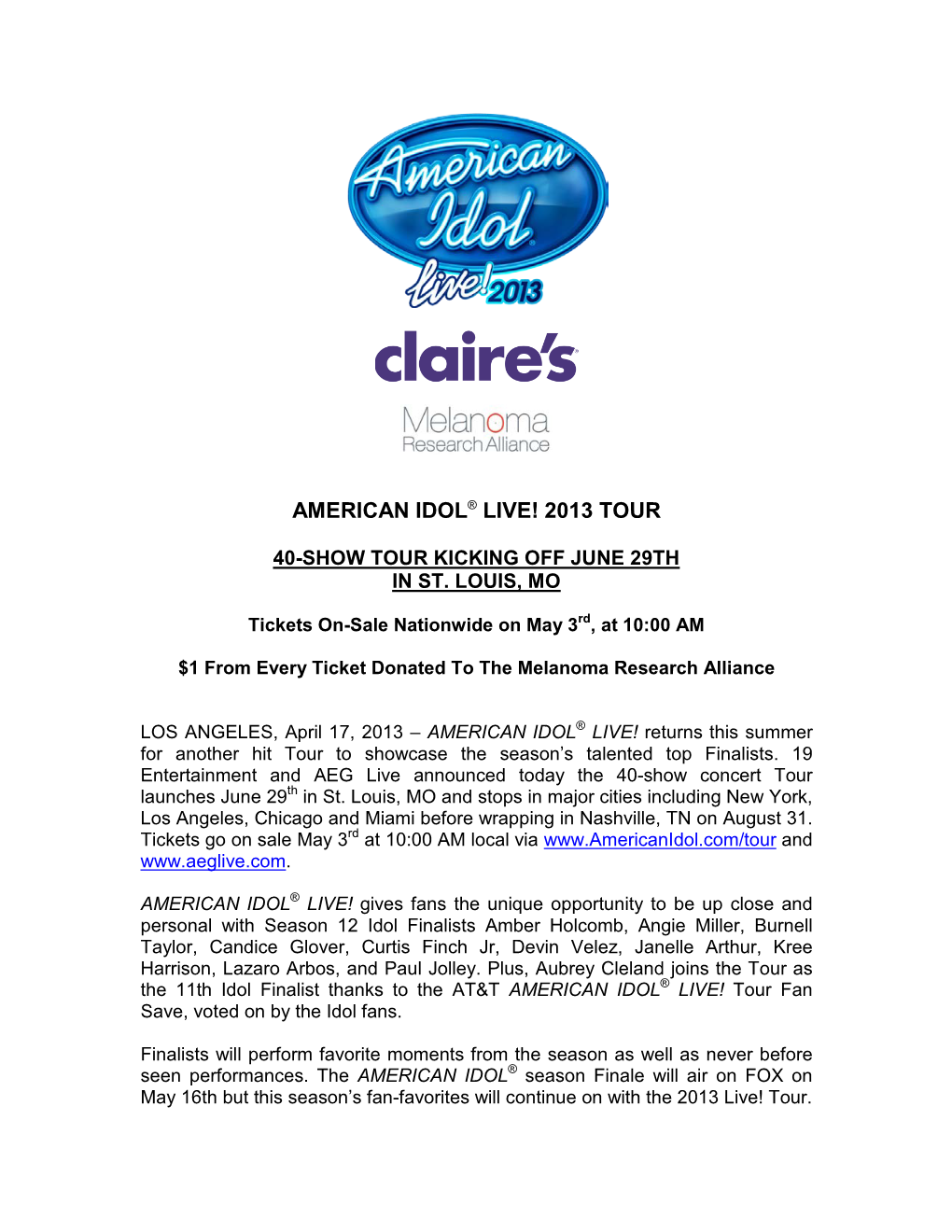 American Idol® Live! 2013 Tour