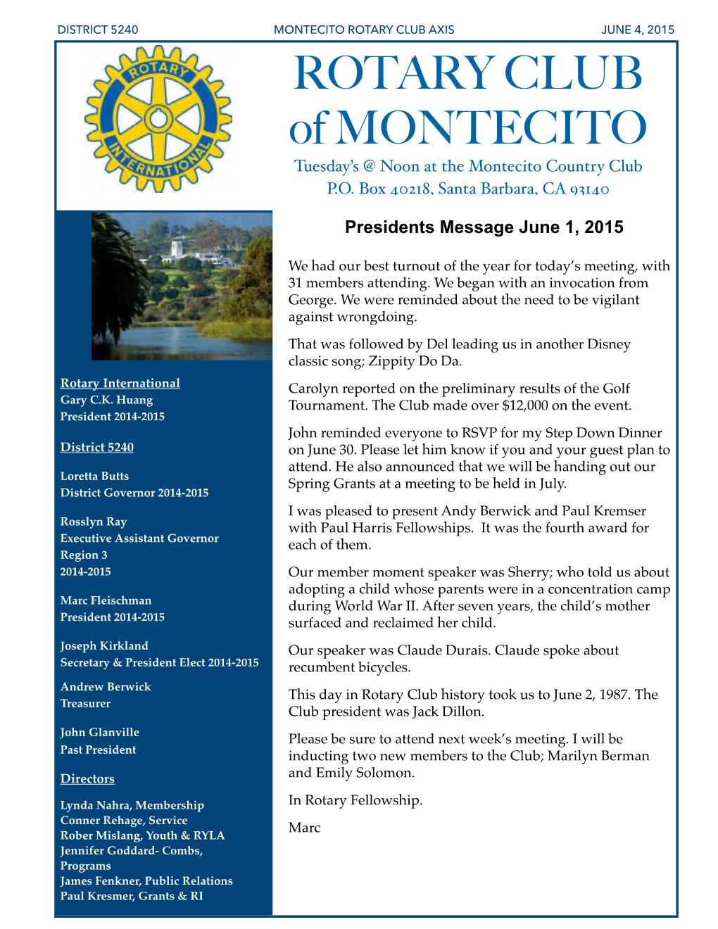 Montecito Rotary Club Newsletter Template