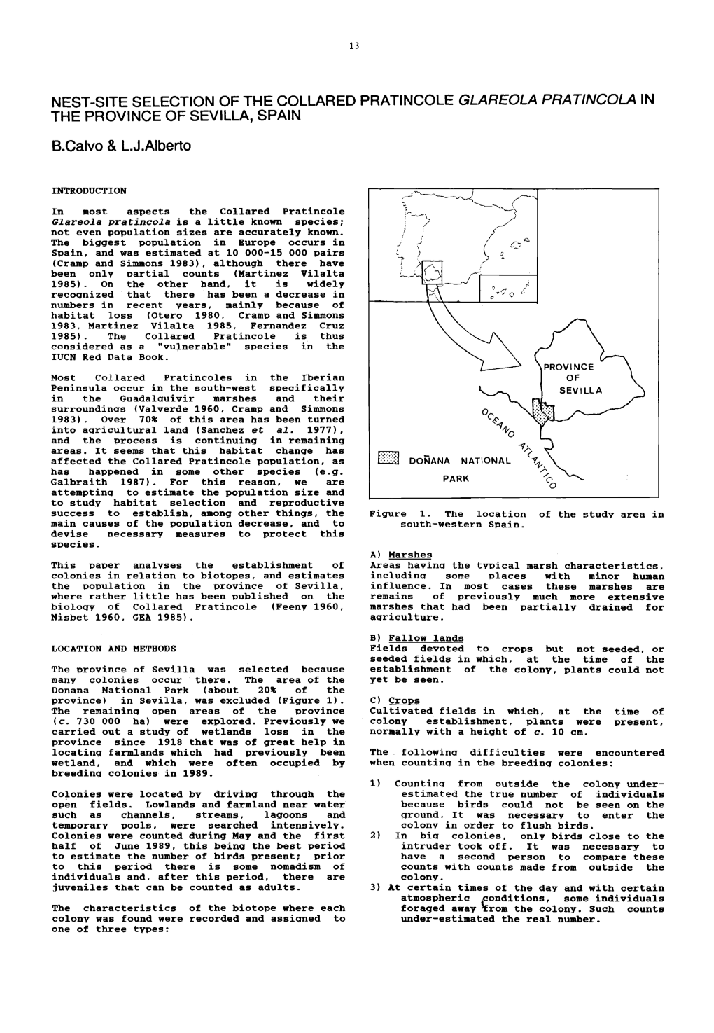 NEST&Hyphen;SITE SELECTION of the COLLARED PRATINCOLE &lt;I&gt;GLAREOLA PRATINCOLA&lt;/I&gt; in the PROVINCE of SEVILLA