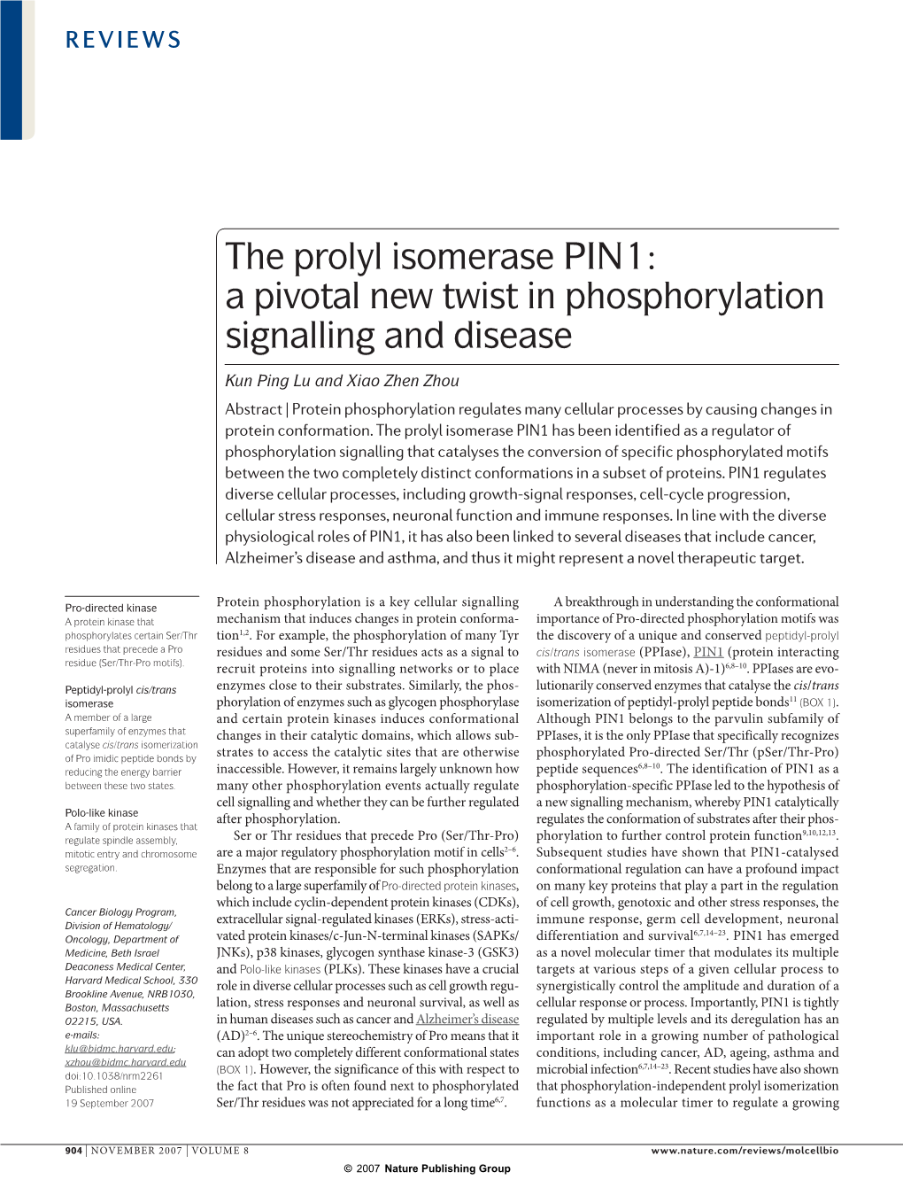 The Prolyl Isomerase PIN1: a Pivotal New Twist in Phosphorylation Signalling and Disease