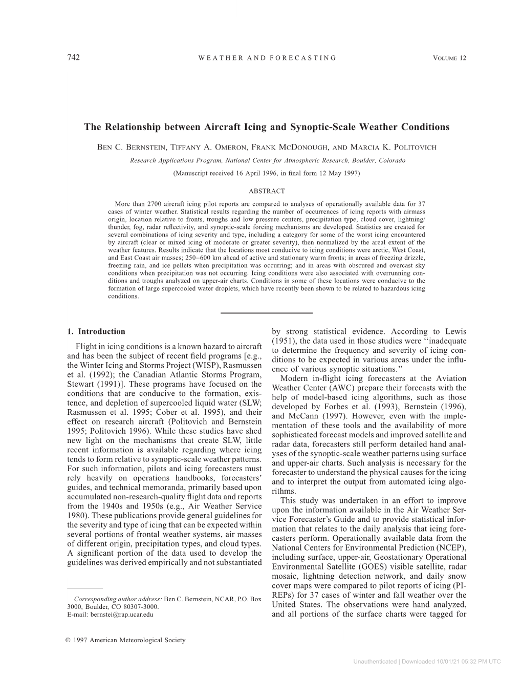 The Relationship Between Aircraft Icing and Synoptic-Scale Weather Conditions