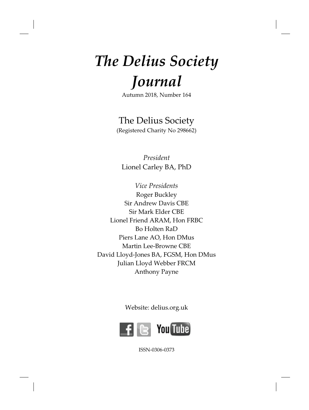 The Delius Society Journal Autumn 2018, Number 164