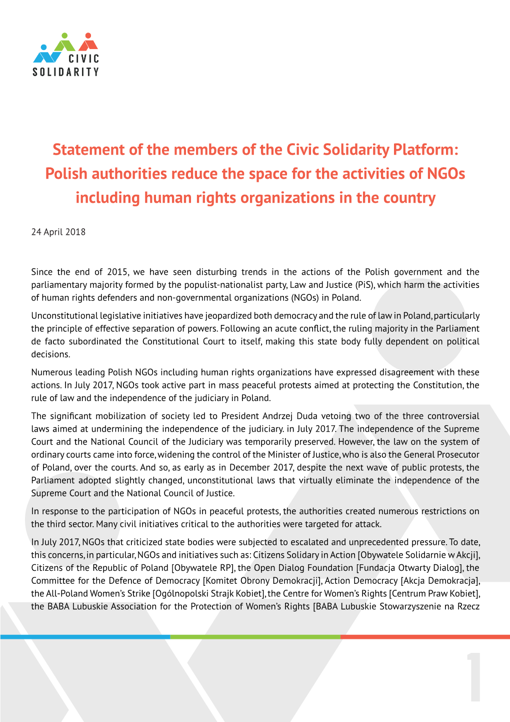Statement of the Members of the Civic Solidarity Platform: Polish