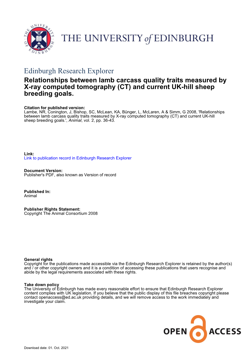 Relationships Between Lamb Carcass Quality Traits Measured by X-Ray Computed Tomography and Current UK Hill Sheep Breeding Goals