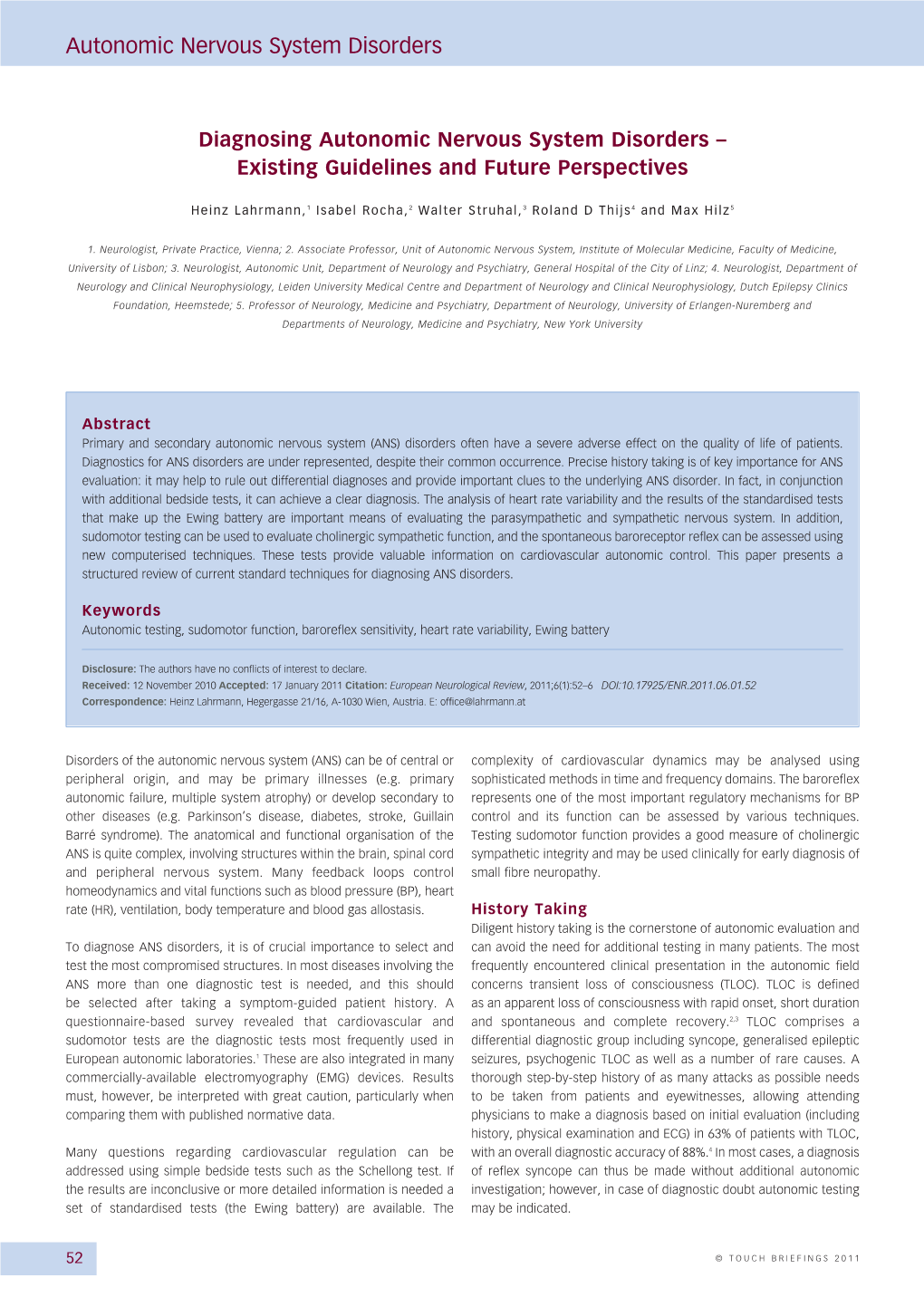 Autonomic Nervous System Disorders