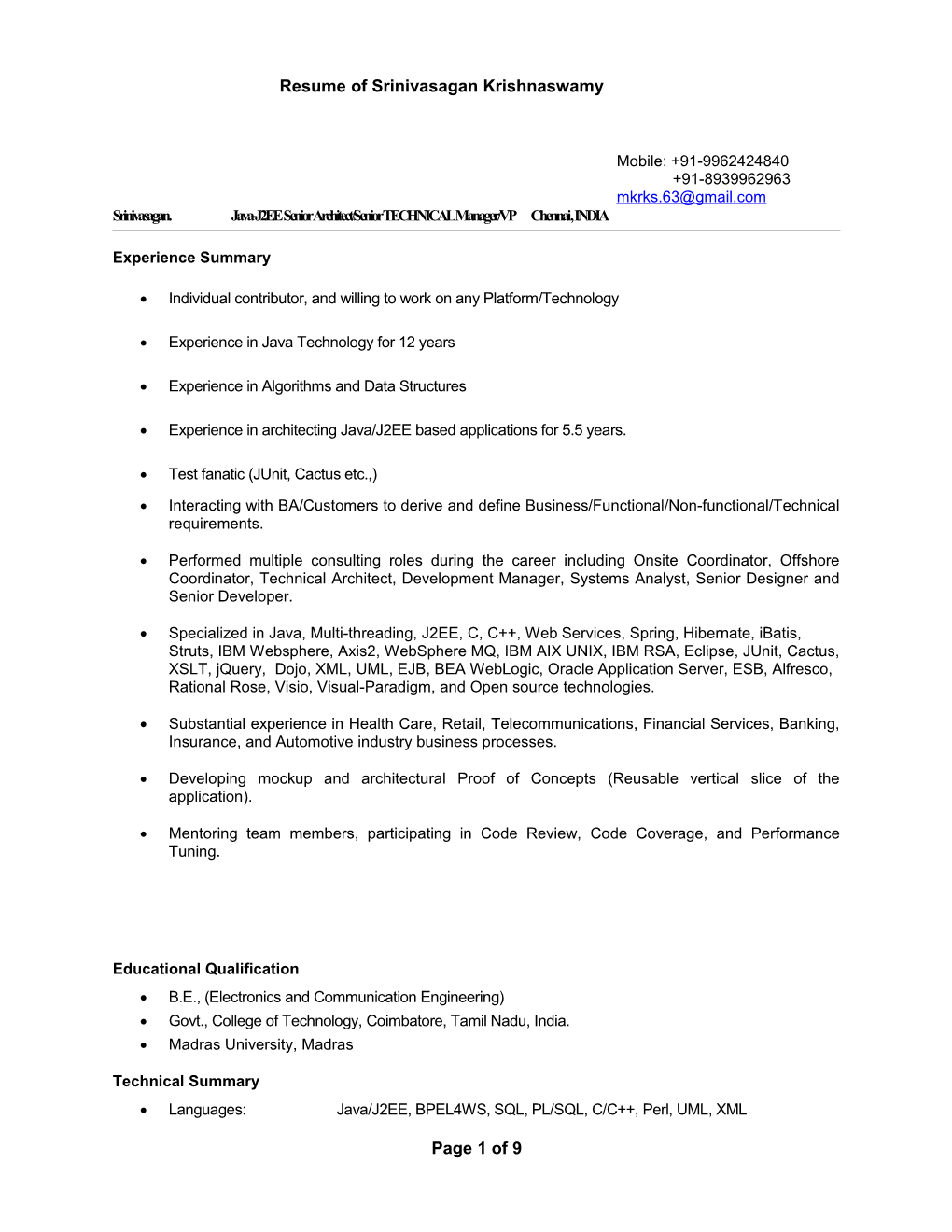 Resume of Muthuvelrajan