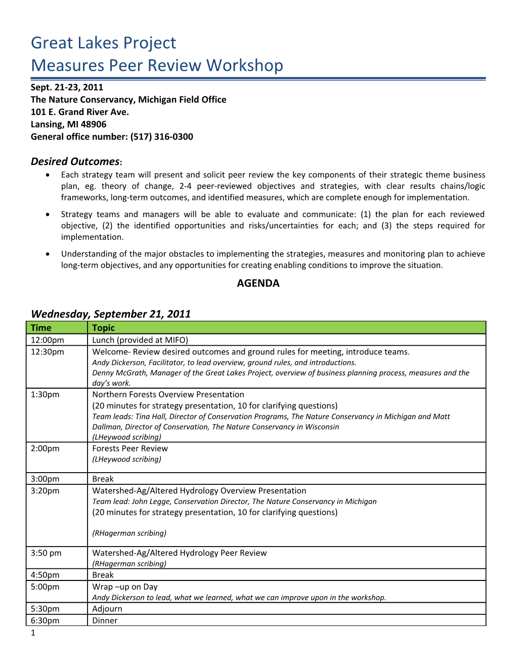 Measures Workshop - Great Lakes - Agenda