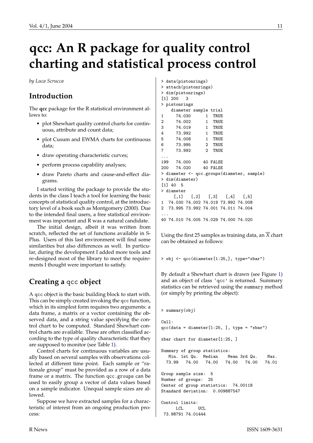 Qcc: an R Package for Quality Control Charting and Statistical Process Control