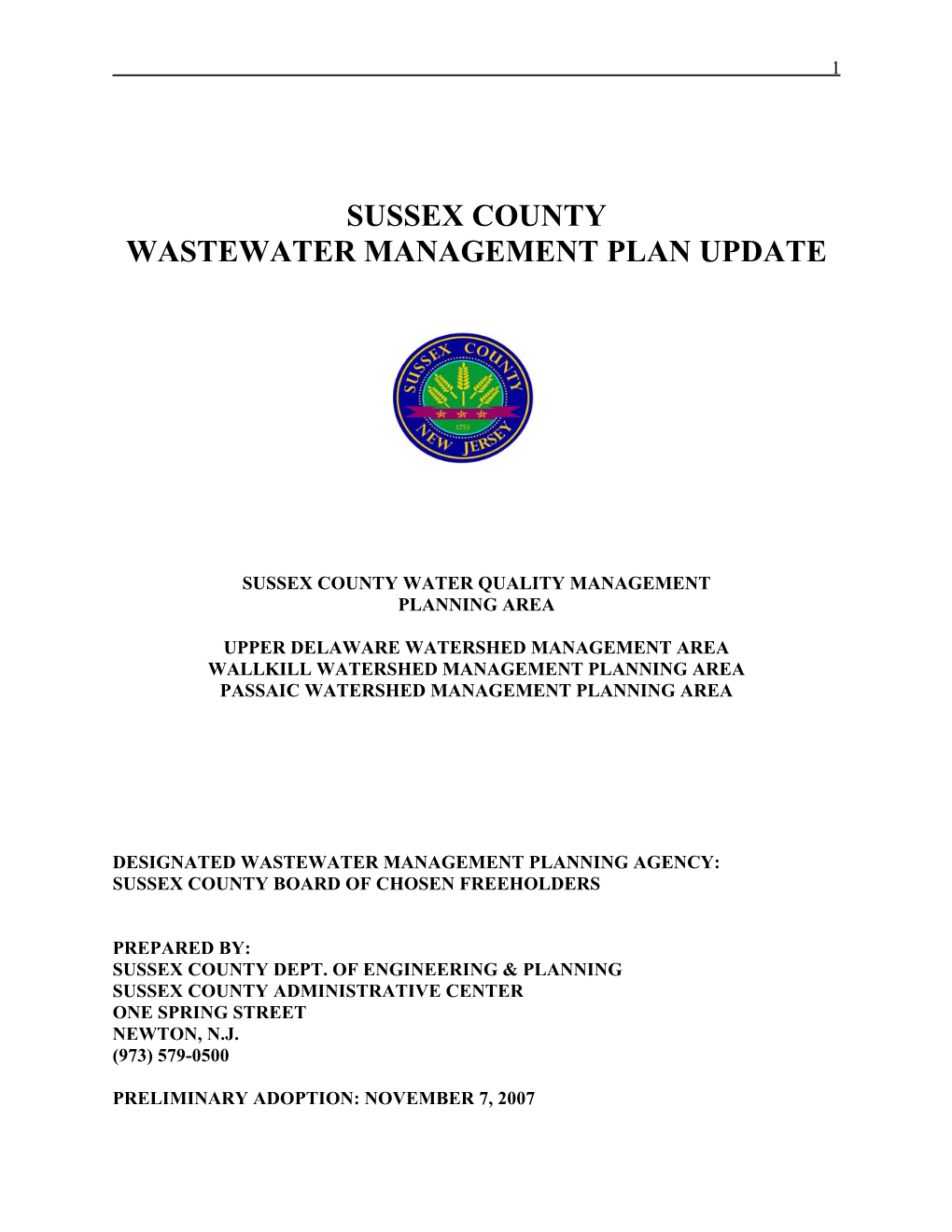 Sussex County Wastewater Management Plan Update