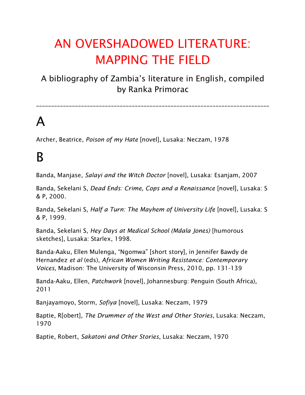 An Overshadowed Literature: Mapping the Field