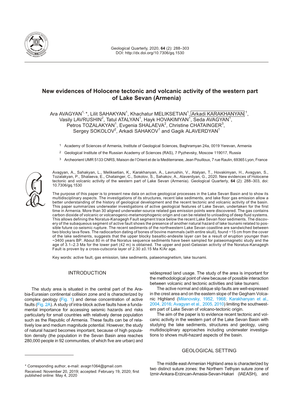 Avagyan A.V. Et Al. (2020) New Evidences of Holocene Tectonic And