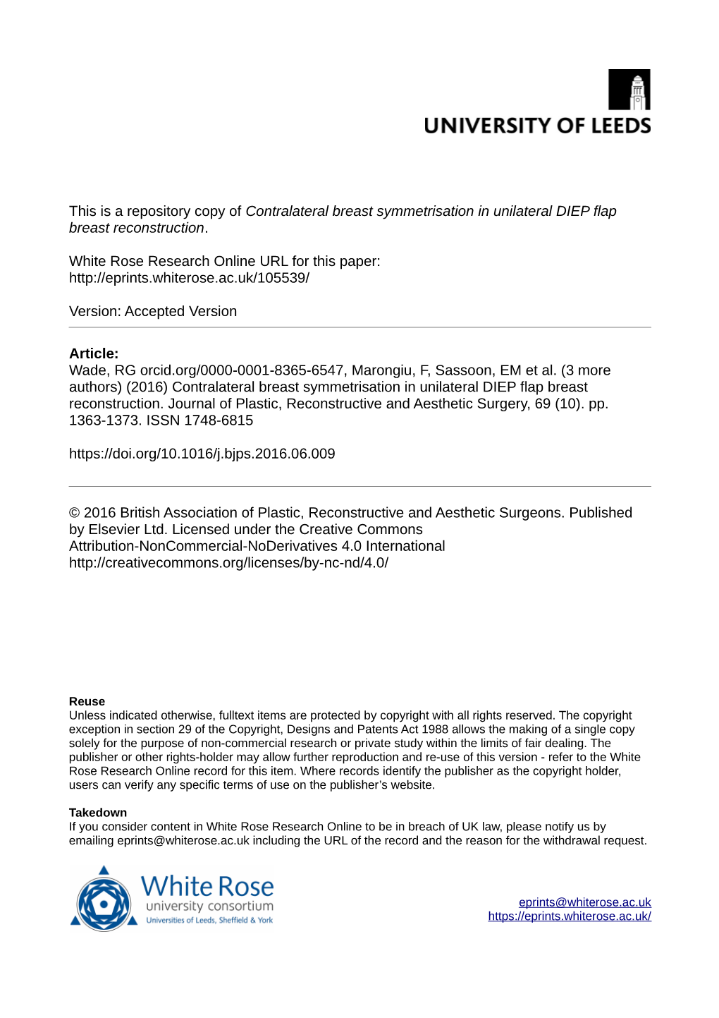 Contralateral Breast Symmetrisation in Unilateral DIEP Flap Breast Reconstruction