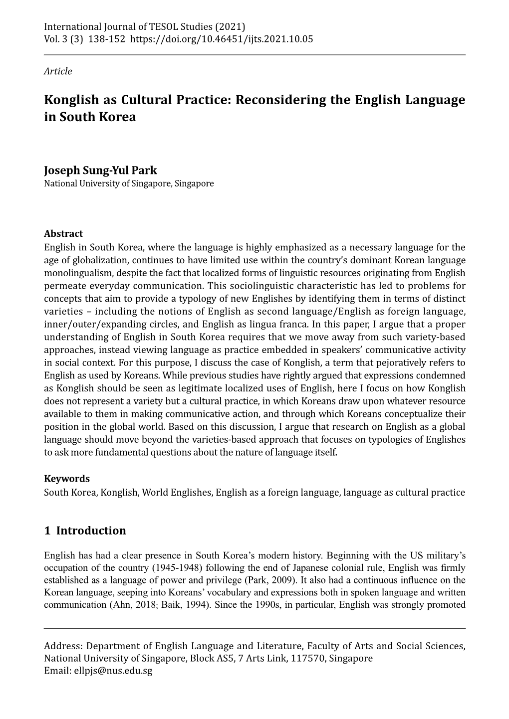 Konglish As Cultural Practice: Reconsidering the English Language in South Korea