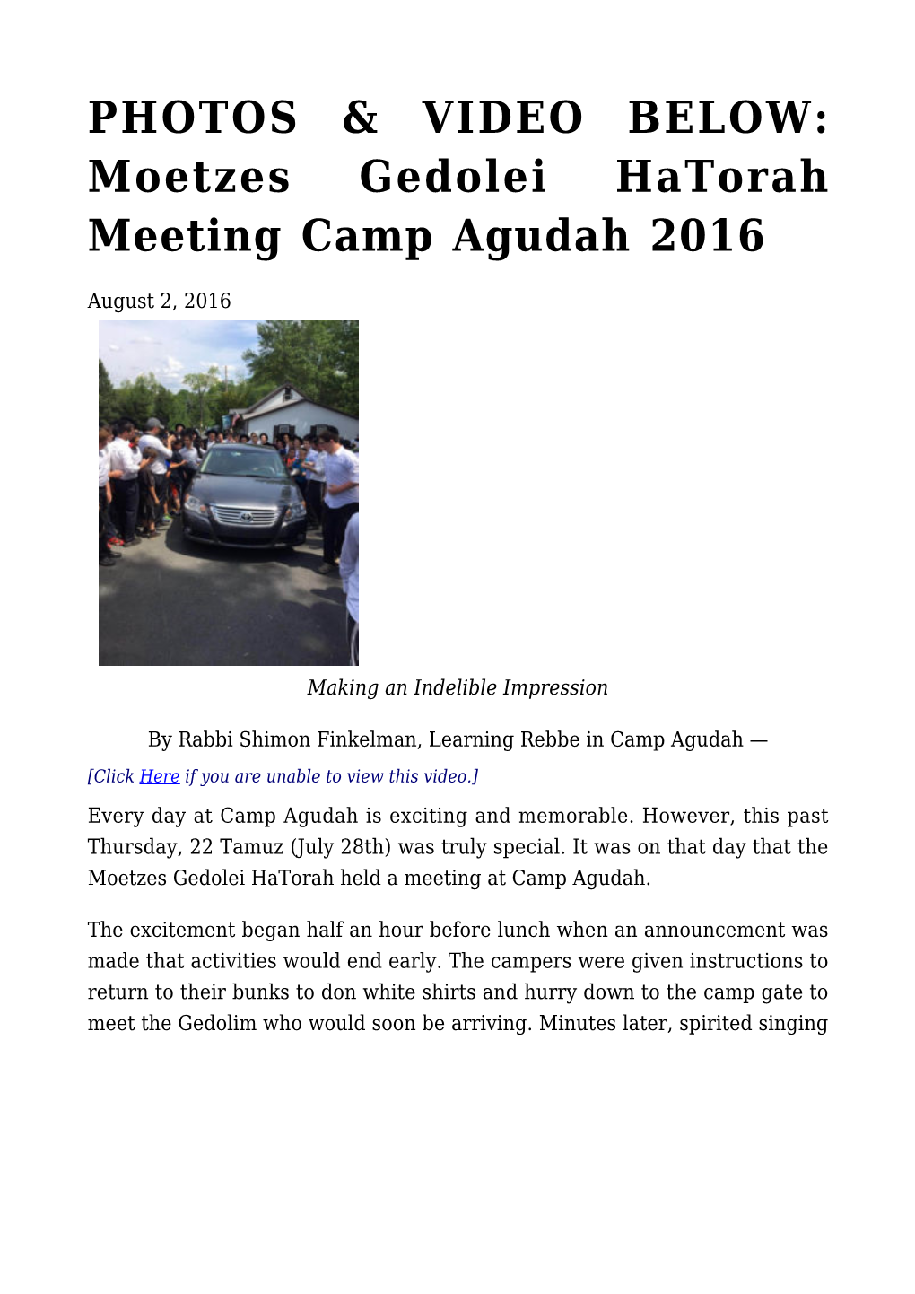 Moetzes Gedolei Hatorah Meeting Camp Agudah 2016