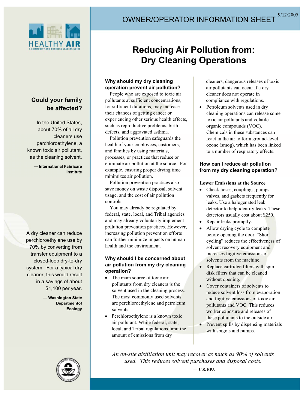 Dry Cleaning Operations