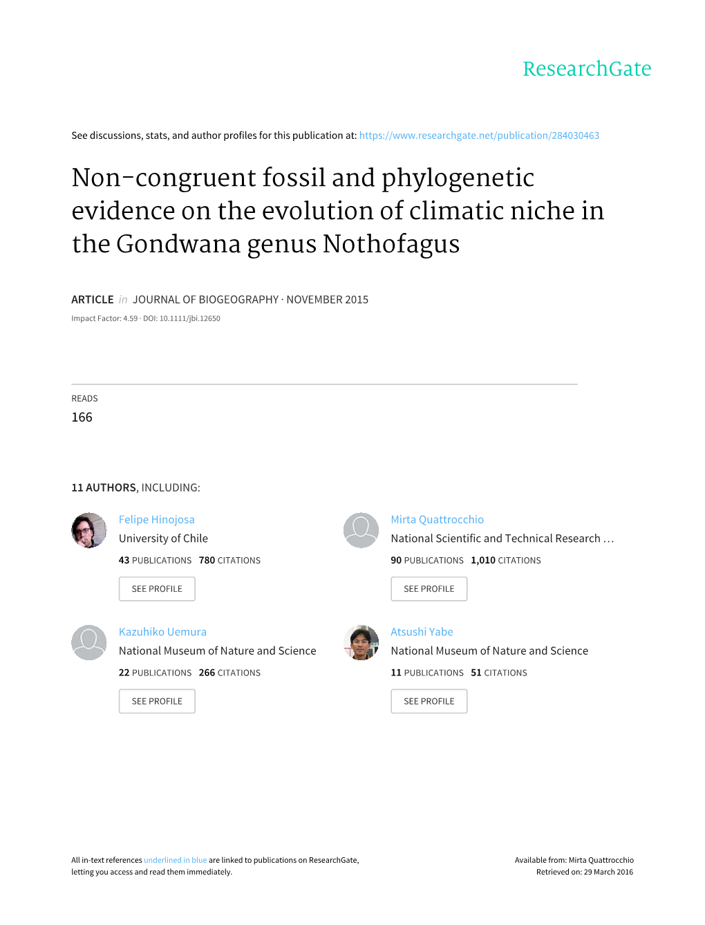 Non-Congruent Fossil and Phylogenetic Evidence on the Evolution of Climatic Niche in the Gondwana Genus Nothofagus