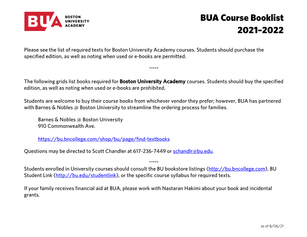 BUA Course Booklist 2021-2022