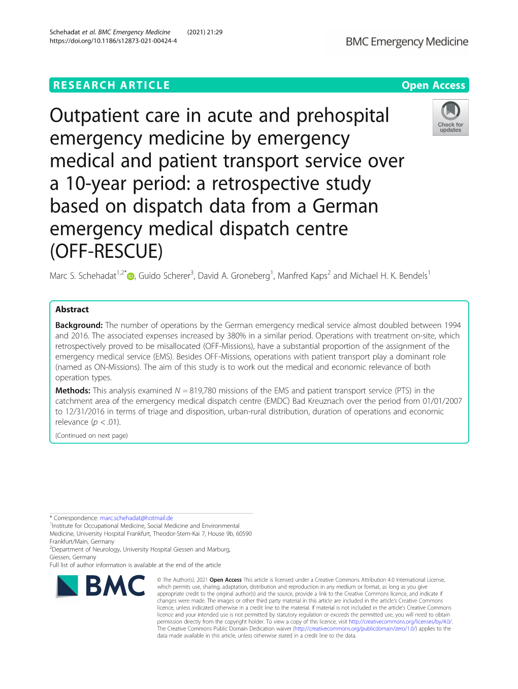 Outpatient Care in Acute and Prehospital Emergency Medicine By