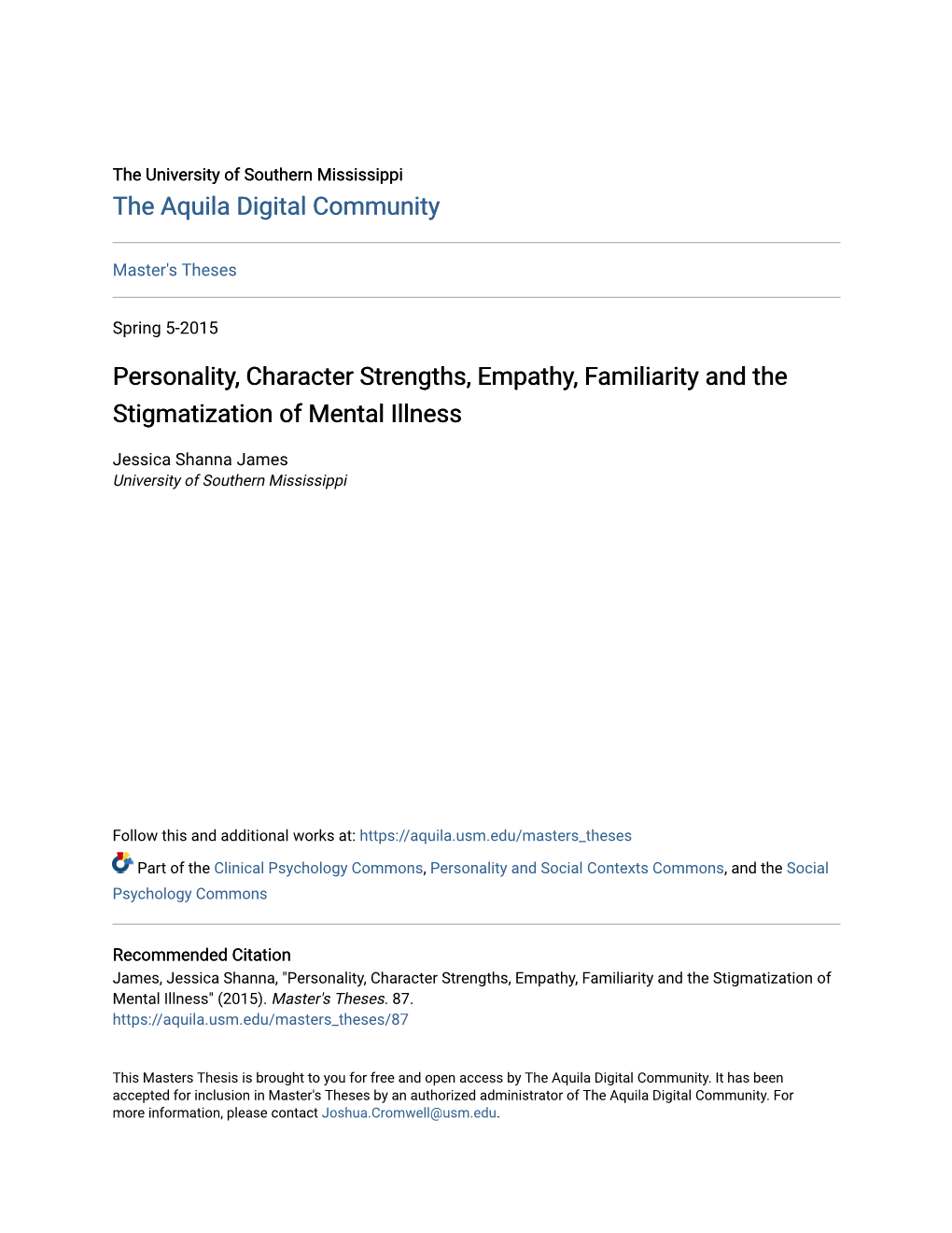 Personality, Character Strengths, Empathy, Familiarity and the Stigmatization of Mental Illness