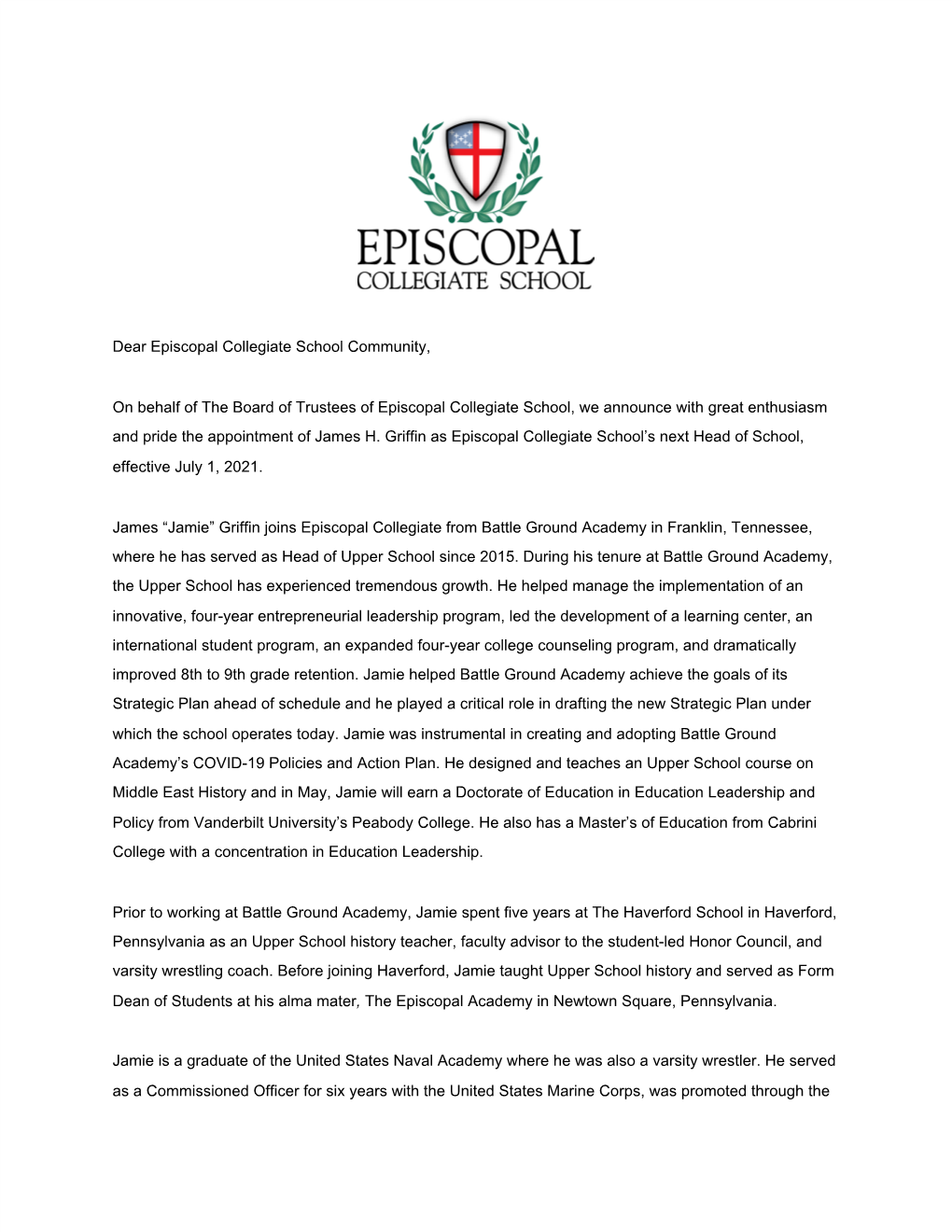 A Letter from the President of the Board of Trustees