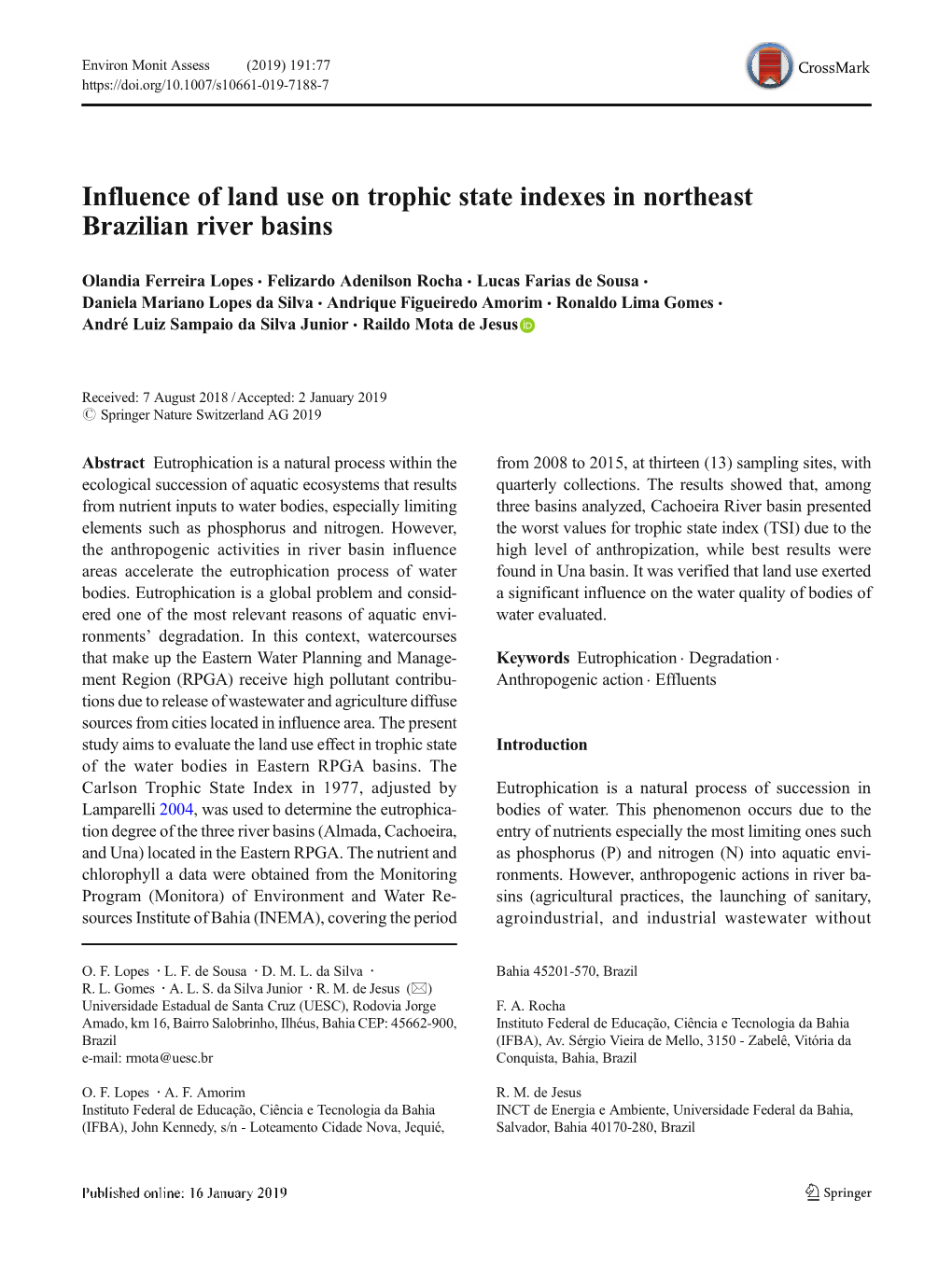 Influence of Land Use on Trophic State Indexes in Northeast Brazilian River Basins