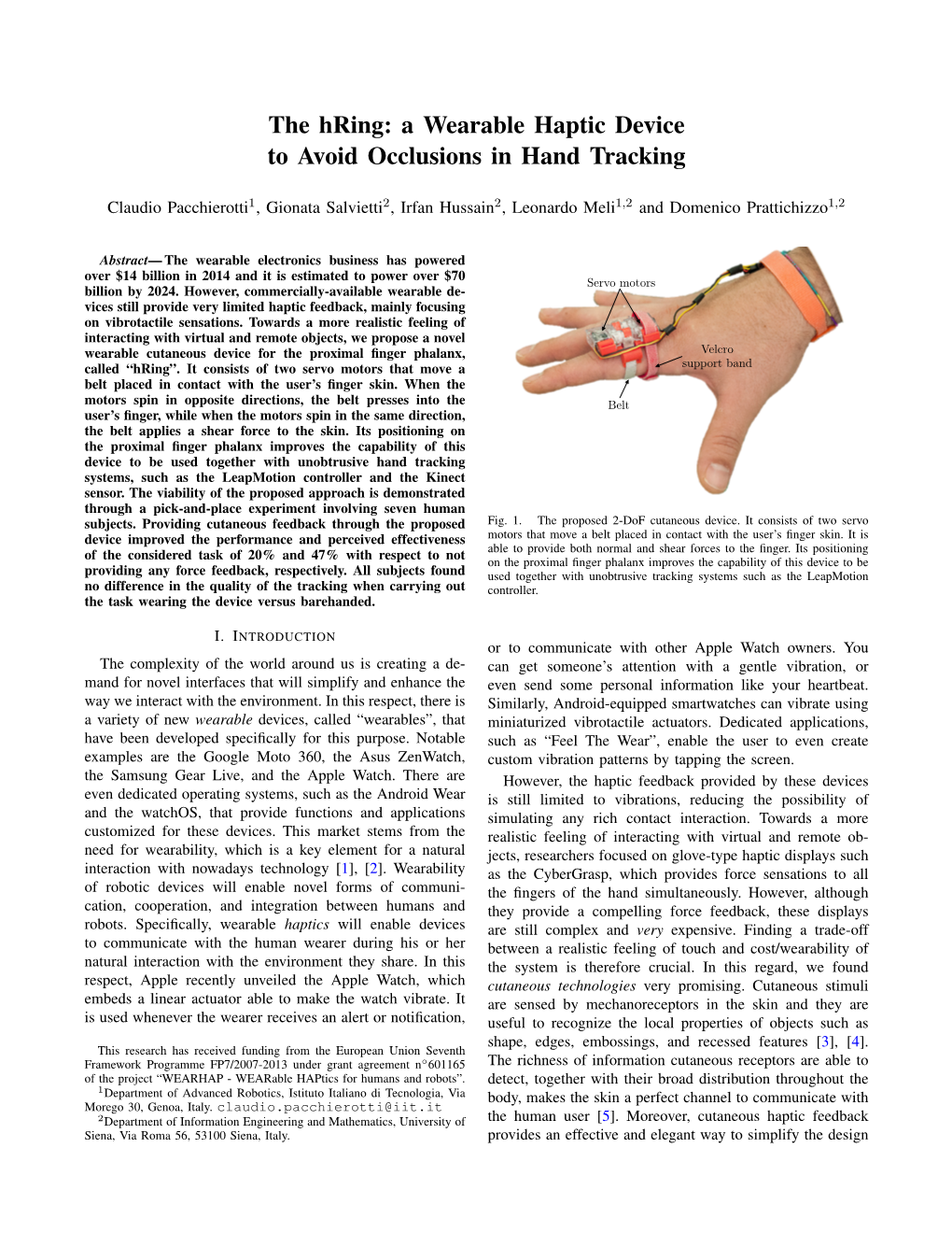 The Hring: a Wearable Haptic Device to Avoid Occlusions in Hand Tracking