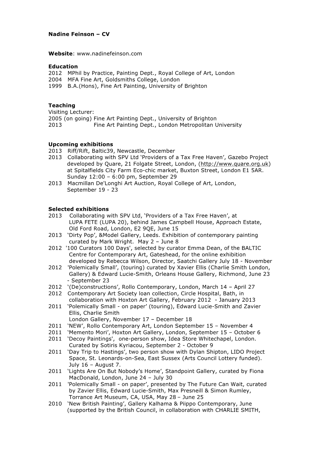 NADINE FEINSON CV 20 Sept 2013 Website CV