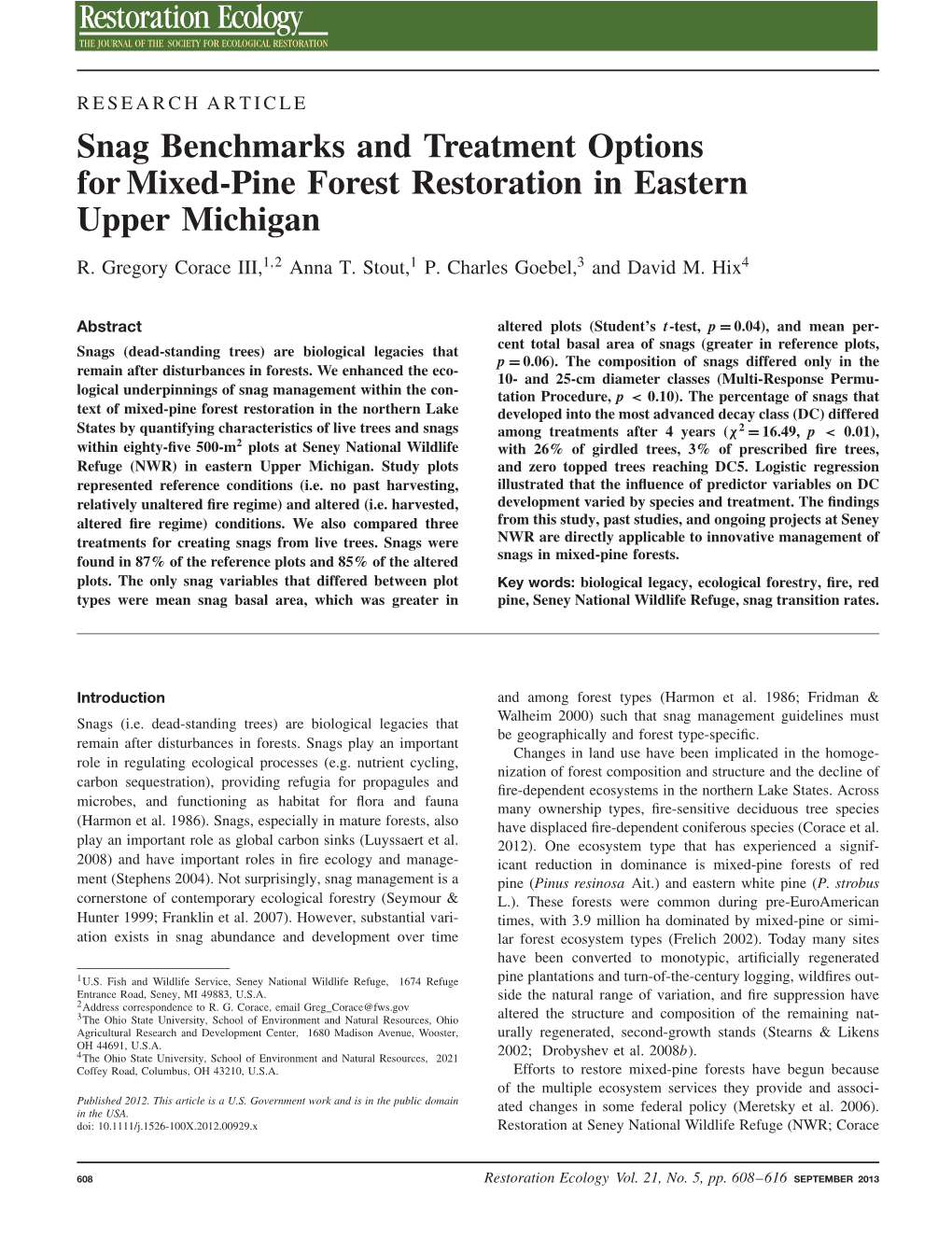 Snag Benchmarks and Treatment Options for Mixed-Pine Forest Restoration in Eastern Upper Michigan