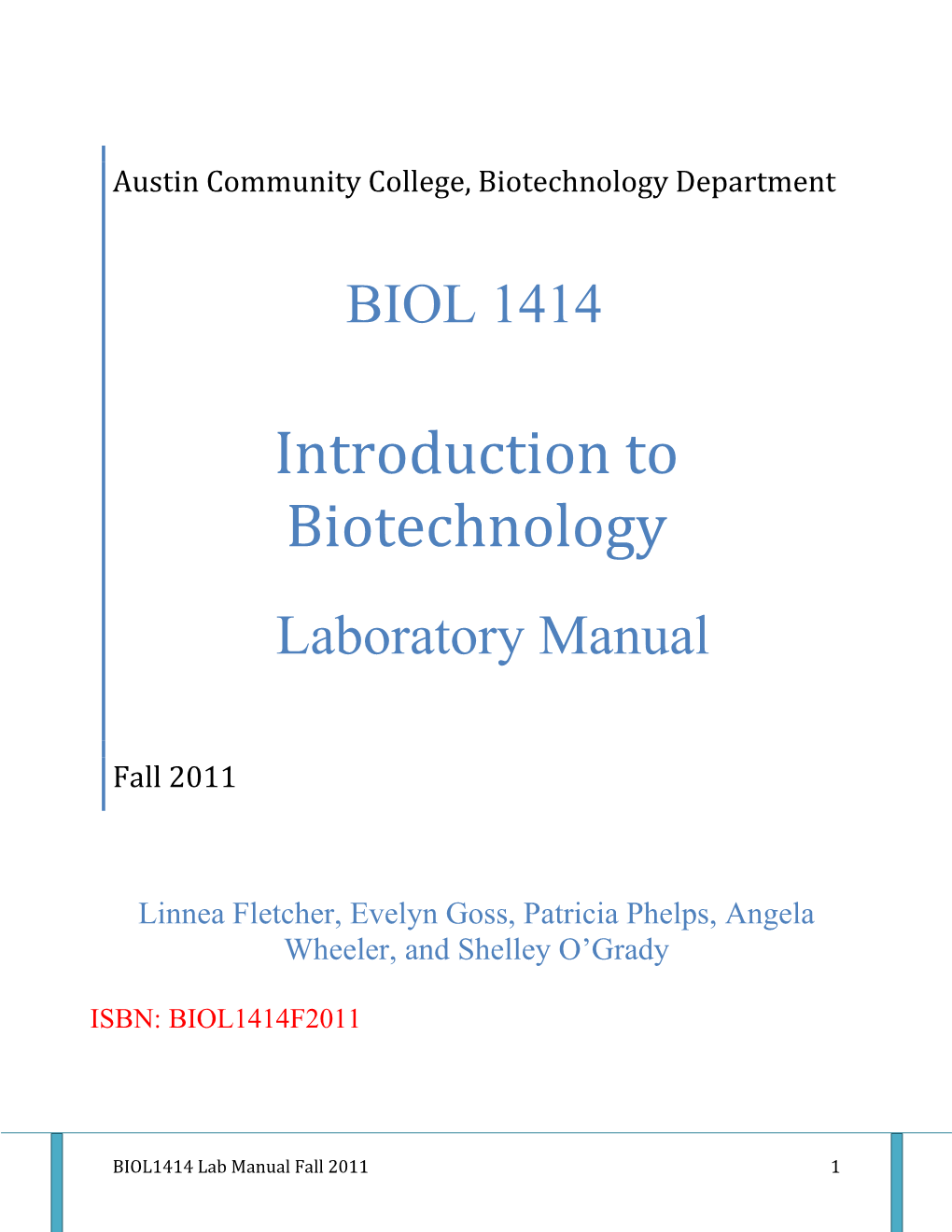 Introduction to Biotechnology Laboratory Manual