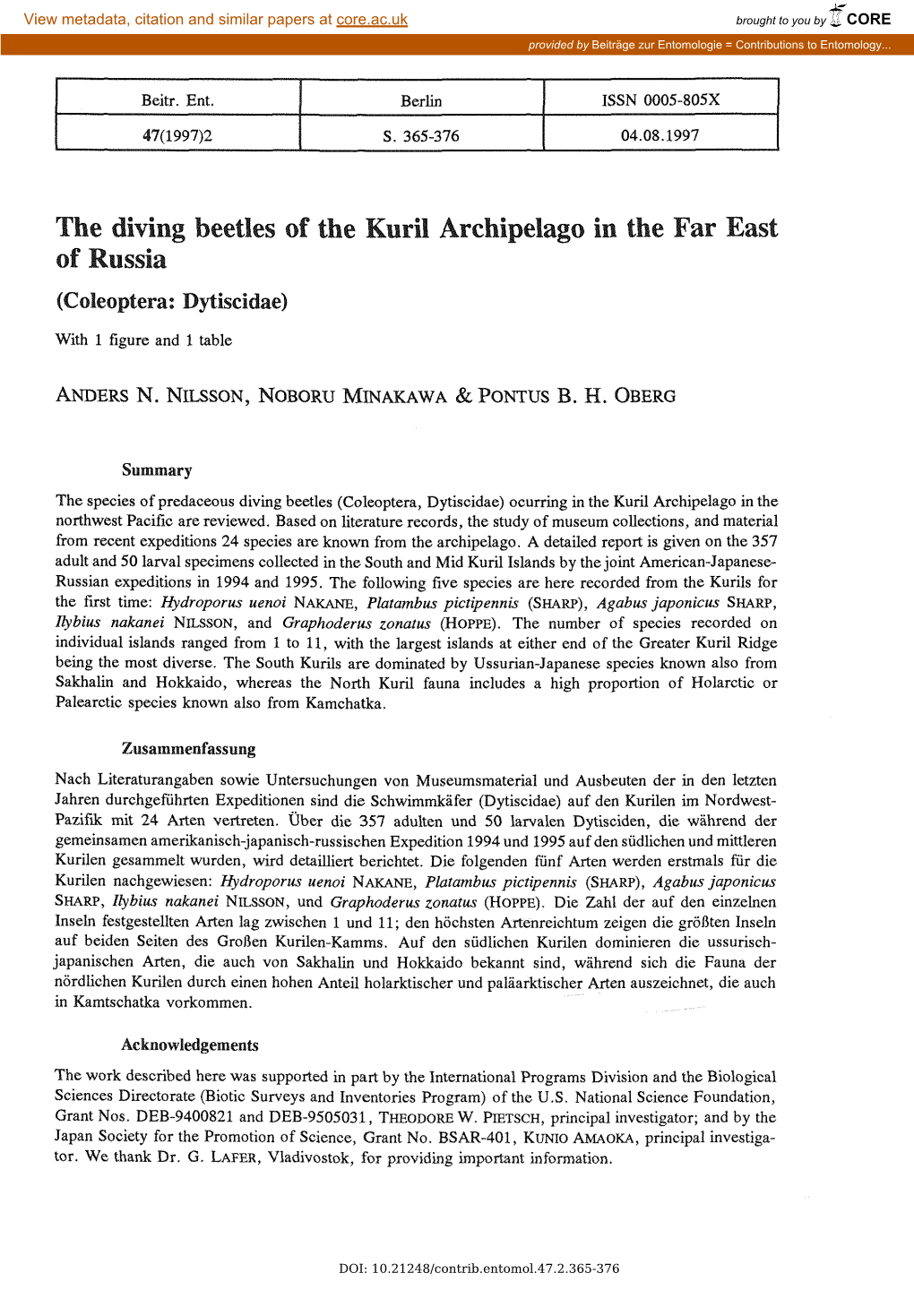 The Diving Beetles of the Kuril Archipelago in the Far East of Russia (Coleoptera: Dytiscidae)