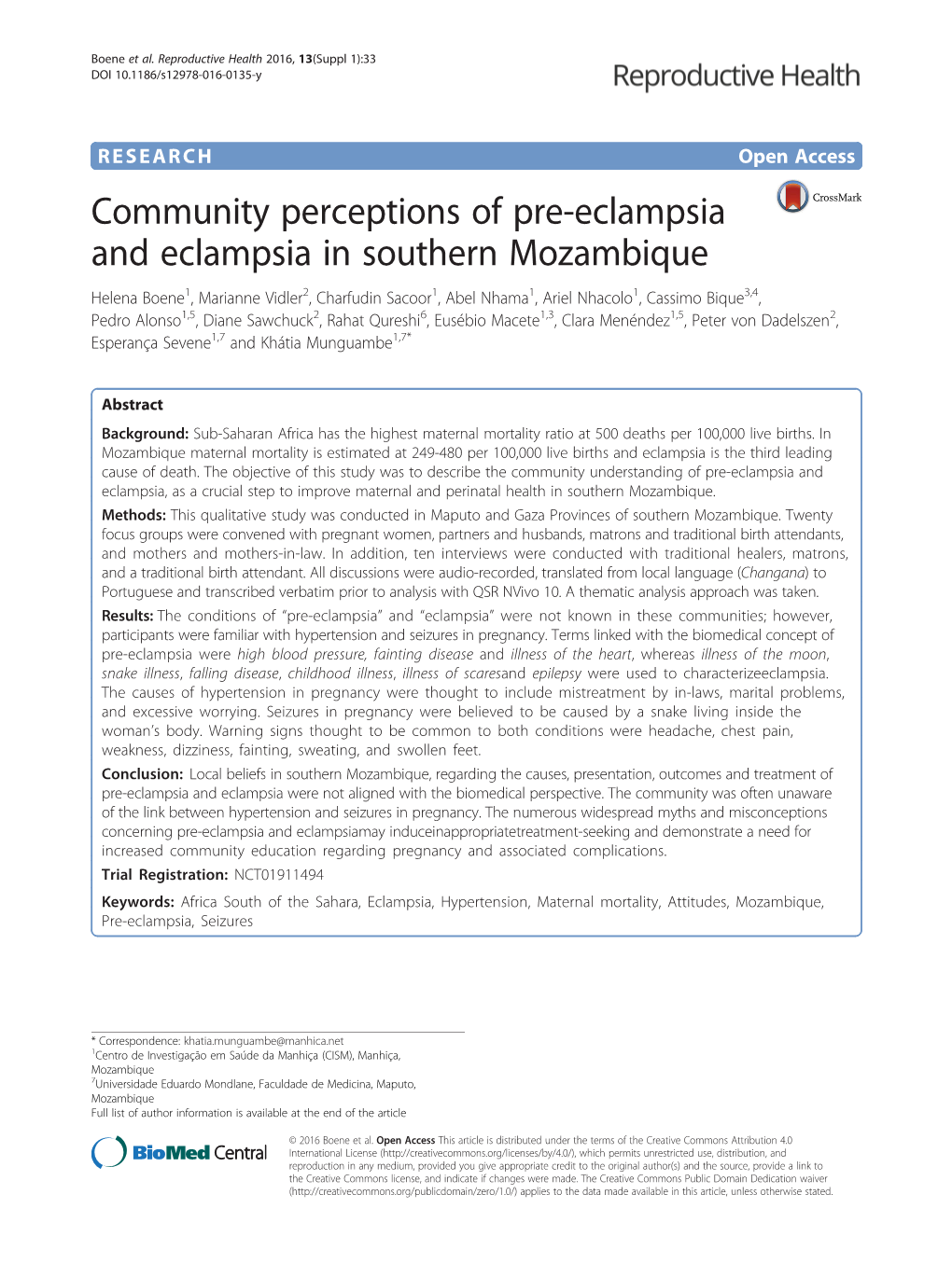 Community Perceptions of Pre-Eclampsia and Eclampsia in Southern Mozambique
