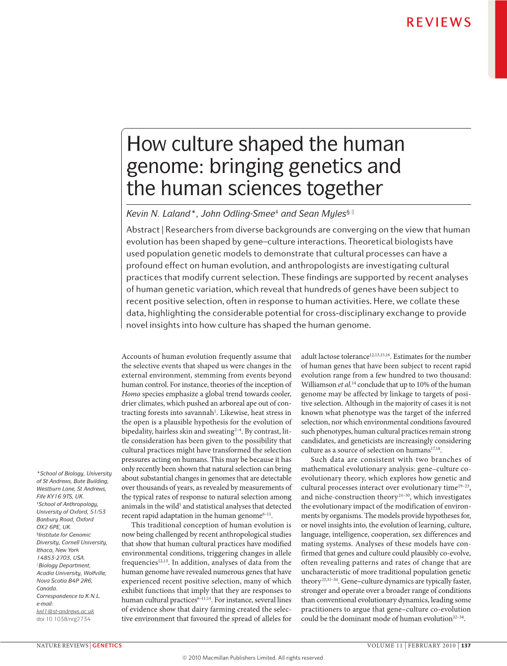 How Culture Shaped the Human Genome: Bringing Genetics and the Human Sciences Together